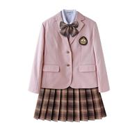 TEDPRBGE Japanese School Uniform Costume Pink Suit Jacket JK Skirt Shirts Uniform Anime Cosplay Costumes for Women (Brown, M)