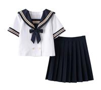 TEDPRBGE Japanese School Uniform Costume Sailor Uniform JK Skirt Short Sleeve Shirt Bow Tie Anime Cosplay Costume for Women (XL)