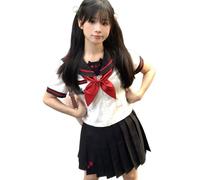 TEDPRBGE Japanese Style Sailor Uniform Kawaii Cat JK Uniform Sailor Collar Shirt Black Pleated Skirt Anime Cospaly Costume (Short Sleeve, S)