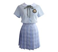 TEDPRBGE Japanese Style School Costume JK Uniform for Women Plaid Skirt Blue Shirt Bowtie Set Anime Cosplay Costume (Green Bowtie, XL)