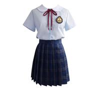 TEDPRBGE Japanese Style School Costume JK Uniform Ombre Navy Blue Plaid Skirt Blue Shirt Bowtie Set for Women (Red Bowtie, 2XL)