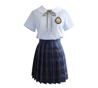 TEDPRBGE Japanese Style School Costume JK Uniform Ombre Navy Blue Plaid Skirt Blue Shirt Bowtie Set for Women (Green Bowtie, M)