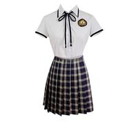 TEDPRBGE Japanese Style School Uniform Costume Women JK Uniform Plaid Skirt White Black Shirt Bowtie Set Anime Costume (Purple, S)