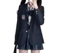 TEDPRBGE Japanese Style School Uniform JK Uniform Costume Long Sleeve Blazer Plaid Skirt Shirt Set Anime Outfit for Women (Black, S)