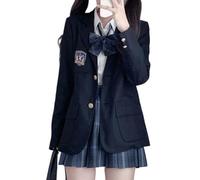 TEDPRBGE Japanese Style School Uniform JK Uniform Costume Long Sleeve Blazer Plaid Skirt Shirt Set Anime Outfit for Women (Navy Blue, M)