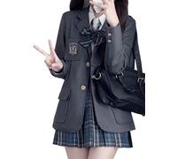 TEDPRBGE Japanese Style School Uniform JK Uniform Two Button Blazer Plaid Skirt Shirt Set Anime Cosplay Costume for Women (Grey, L)