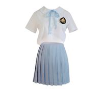 TEDPRBGE Japanese Style School Uniform Women Costume JK Uniform Pleated Skirt Short Sleeve Shirt Bowtie Set Anime Costume (Blue, XL)