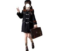 TEDPRBGE Japanese Winter Coats Cow Horn Button Coat JK Uniform Costume Thick Warm Thick Warm JK Sailor Jacket for Women (UK, Alpha, XL, Regular, Regular, Black)