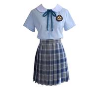 TEDPRBGE JK Uniform for Women Japanese Style School Costume Plaid Skirt Blue Shirt Bowtie Set Anime Cosplay Costume (Blue Green Bowtie, 3XL)