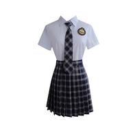 TEDPRBGE Women Japanese Style JK Uniform White Short Sleeve Shirt Plaid Skirt Necktie Set Anime Cosplay Costume (Purple, L)