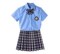TEDPRBGE Women JK School Uniform Japanese Plaid Pleated Skirt Shirt Set Anime Cosplay Costume (Purple, S)