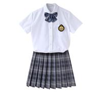TEDPRBGE Women JK School Uniform Japanese Plaid Pleated Skirt White Shirt Set Anime Cosplay Costume (Grey, 4XL)