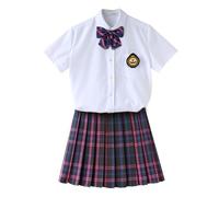TEDPRBGE Women JK School Uniform Japanese Plaid Pleated Skirt White Shirt Set Anime Cosplay Costume (Blue Purple, 3XL)