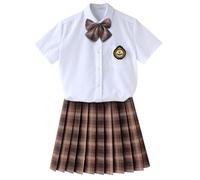 TEDPRBGE Women JK School Uniform Japanese Plaid Pleated Skirt White Shirt Set Anime Cosplay Costume (Brown, S)