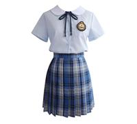 TEDPRBGE Women JK Uniform Japanese Style School Costume Plaid Skirt Short Sleeve Shirt Bowtie Set Anime Cosplay Costume (Navy Blue Bowtie, XL)