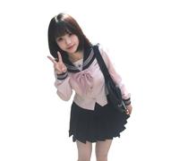 TEDPRBGE Women JK Uniform JK Sailor Uniform Sailor Collar Shirt Pleated Skirt Japanese Style Anime Cospaly Costume (Long Sleeve, S)