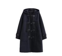 TEDPRBGE Women Winter Coats Loose Horn Button Hooded Jacket Mid-Length Jacket with Pockets Japanese JK Uniform Coat (UK, Alpha, L, Regular, Regular, Navy Blue)