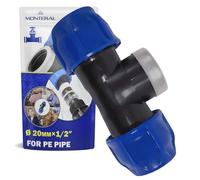 Tee Adapter Ø 20 mm x 1/2″ with Angle 90° and Female Thread Reinforced | with Galvanised Steel Ring Made of Polypropylene PP for Connecting Polyethylene PE Pipes - MONTERAL