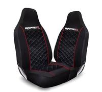 Tee AutoCare Fits Ford Ranger Raptor - Quilted Black Front Seat Covers with Logo, Universal Fit, Waterproof, Easy Wash, Soft Foam, Durable Stitching, Stylish Car Seat Protection (Black) (Red)