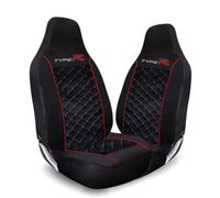 Tee AutoCare Fits Honda Civic Type R - Quilted Black Front Seat Covers with Logo, Universal Fit, Waterproof, Easy Wash, Soft Foam, Durable Stitching, Stylish Protection (Black) (Red)