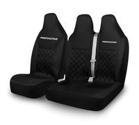 Tee AutoCare Fits Nissan Primastar - Luxury Quilted Black Front Van Seat Covers (2+1 Set) with Piping & Logo, Universal Fit, Premium Comfort Design, Soft Foam, Stylish Interior Upgrade (White)