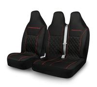 Tee AutoCare Fits Nissan Primastar - Luxury Quilted Black Front Van Seat Covers (2+1 Set) with Piping & Logo, Universal Fit, Premium Comfort Design, Soft Foam, Stylish Interior Upgrade (Red)