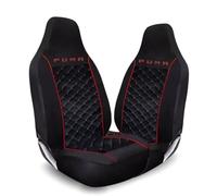 Tee AutoCare Fits Puma - Quilted Black Front Seat Covers with Logo, Universal Fit, Waterproof, Easy Wash, Soft Foam, Durable Stitching, Stylish Car Seat Protection (Black) (Red)