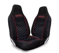 Tee AutoCare Fits Toyota Yaris - Quilted Black Front 2 Seat Covers with Logo, Universal Fit, Soft Foam Padding, Durable Stitching, Easy to Wash, Stylish Protection for Driver & Passenger Seats (Red)