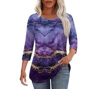 Tee Classic Women's Bohemia Print Shirt Modern Sportshirt Bohemia Shirts Sweatshirt Crew Neck Tunic 3/4 Sleeve Streetwear T-Shirts Business Longshirt Sexy Blouse Adult(5-Dark Purple,L)