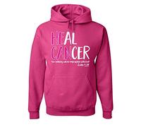 Tee Hunt He Can Heal Cancer Luke 1:37 Hoodie Breast Cancer Awareness Sweatshirt, Hot Pink, Large