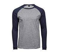 Tee Jays Men's Long Sleeve Baseball T-Shirt, Marble Grey/Navy Blue, XXL
