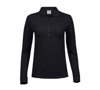TEE JAYS Women's Stretch Long-Sleeved Polo Shirt in Black | Size: Medium TEE JAYS Black M
