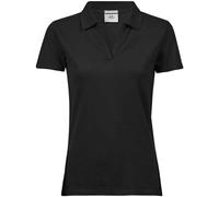 TEE JAYS Women's Luxury Stretch V Neck Polo Shirt in Black | Size: 2XL TEE JAYS Black 2XL