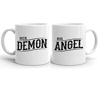 Tee Kiki Demon Angel - Coffee Cups Set of 2 Wedding Gift Coffee Mug Set, Wedding Valentine's Day Couples Couple Friends, Farbe2:White
