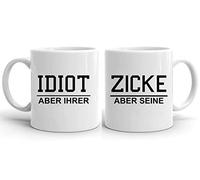 Tee Kiki Idiot Zicke - Coffee Cups Set of 2 Wedding Gift Coffee Mug Set, Wedding Valentine's Day Couples Couple Friends, Farbe2:White