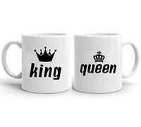Tee Kiki King Queen 2- Coffee Cups Set of 2 Wedding Gift Coffee Mug Set, Wedding Valentine's Day Couples Couple Friends, Farbe2:White