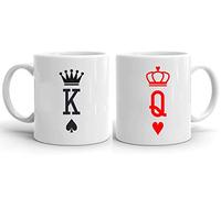 Tee Kiki King Queen Card - Coffee Cups Set of 2 Wedding Gift Coffee Mug Set, Wedding Valentine's Day Couples Couple Friends, Farbe2:White