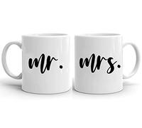 Tee Kiki mr.mrs. - Coffee Cups Set of 2 Wedding Gift Coffee Mug Set, Wedding Valentine's Day Couples Couple Friends, Farbe2:White