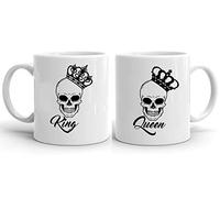 Tee Kiki Skull King Queen - Coffee Cups Set of 2 Wedding Gift Coffee Mug Set, Wedding Valentine's Day Couples Couple Friends, Farbe2:White