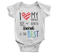 Tee Monkey Personalised Auntie is The Best Babygrow 3-6m White Cool Hearts Gift from Aunt Custom Name