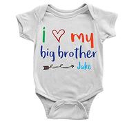 Tee Monkey Personalised I Love My Big Bro Babygrow 0-3m White Custom Name New Born Gift Brother
