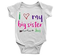 Tee Monkey Personalised I Love My Big Sis Babygrow 6-12m White Sweet Present Custom Sister