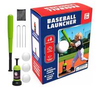 Tee Popper Baseball Trainer Set, Pop Up Baseball Batting Practice Equipment, Automatic Ball Launcher with Bat, Balls, Ground Anchors and Carry Bag for Backyard Training (Green)