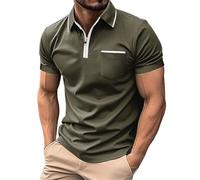 Tee Shirt Men Tee Shirt Fluid Solid Color Top Lapel Collar Casual Top Slim Fit Comfortable Top Minimalist Short Sleeve T-Shirts Men Oversize Zipper, Green, XXL