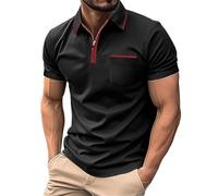 Tee Shirt Men Tee Shirt Fluid Solid Color Top Lapel Collar Casual Top Slim Fit Comfortable Top Minimalist Short Sleeve T-Shirts Men Oversize Zipper, Black, XL