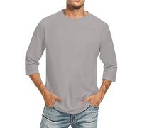 Tee Shirts for Men Adult, 3/4 Sleeve T-Shirt Crew Neck Solid Color Casual Training Hiking Workout Athletic Tee Polo Shirts Grandad Plain Black T Shirt Mens Shirt Tops (M, Gray)