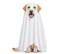 Teeanzo Halloween Dog Ghost Costume for Large Dogs, White Breathable Funny Pet Ghost Clothes with Glow in The Dark Eyes Loose Festive Outfit for Halloween Cosplay Party