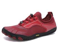 Teechodina Unisex Trail Running Shoes Men Women Hiking Shoes Barefoot Shoes Running Shoes Knit Trainers Fitness Shoes Five Finger Toe Shoes, Wine Red AB, 8 UK
