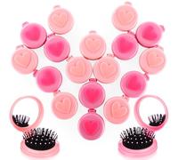 Teecyhooo 36 Pcs Valentine's Day Mini Folding Hair Brush with Mirror Heart Pattern Mini Portable Travel Hair Pocket Brush Fits in a Purse or Backpack for Women Hairstyles Gift Birthday Party Supplies