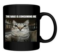 Teegarb Letter Blanket Coffee Mug Ceramic 11 oz Funny Cat Mug The Rage Is Consuming Me Meme Coffee Cup Black Ceramic Tea Cup With Angry Cat Face Humor For Work Home Office Dishwasher Safe 11oz